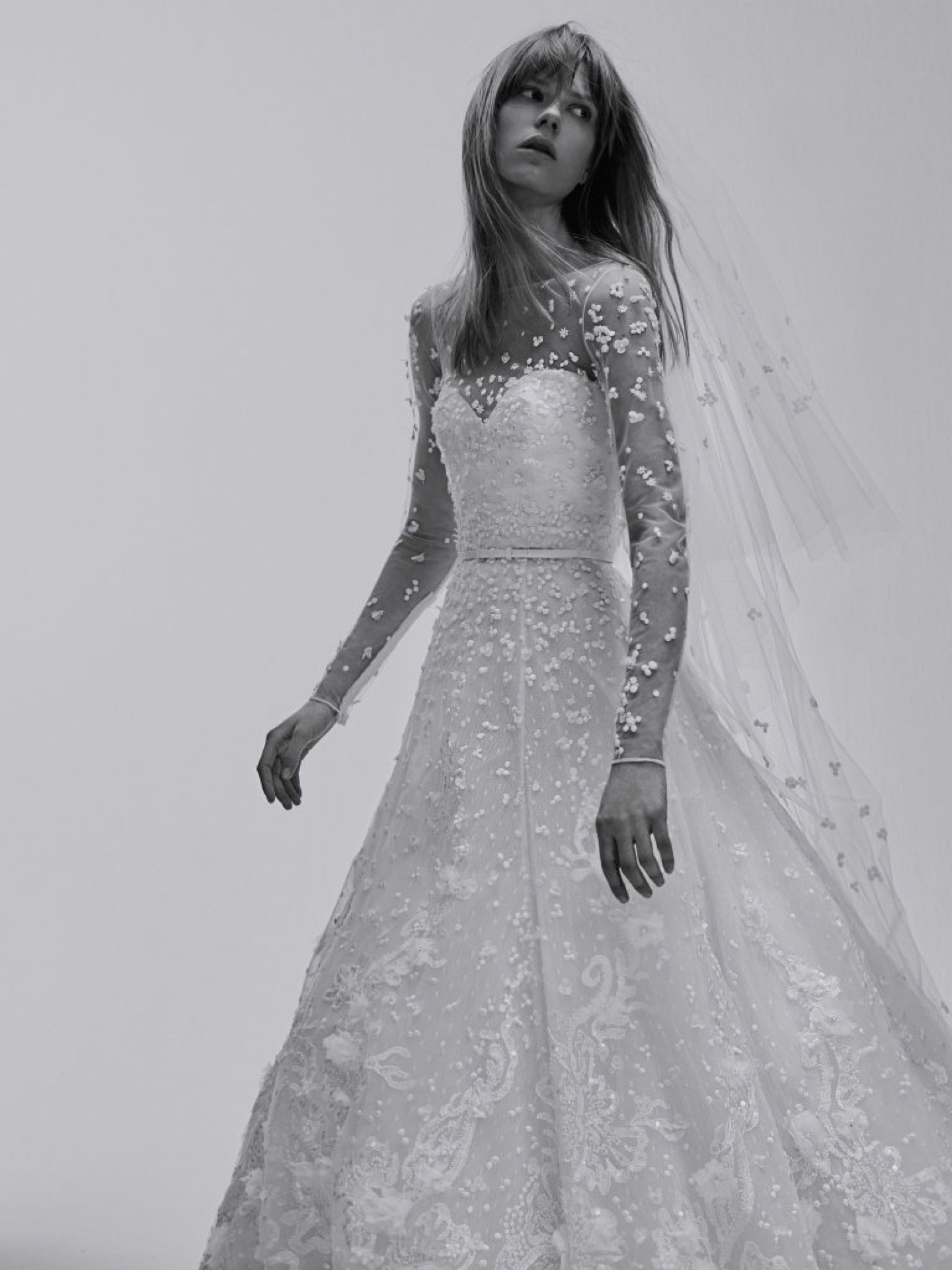 Elie Saab couture bridal gown with beaded bodice and cathedral train