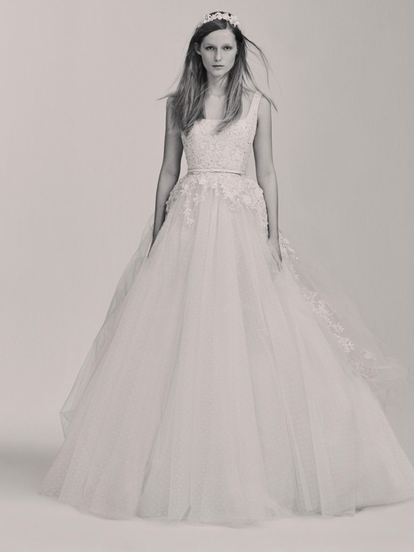 Elie Saab ivory lace column gown with illusion neckline