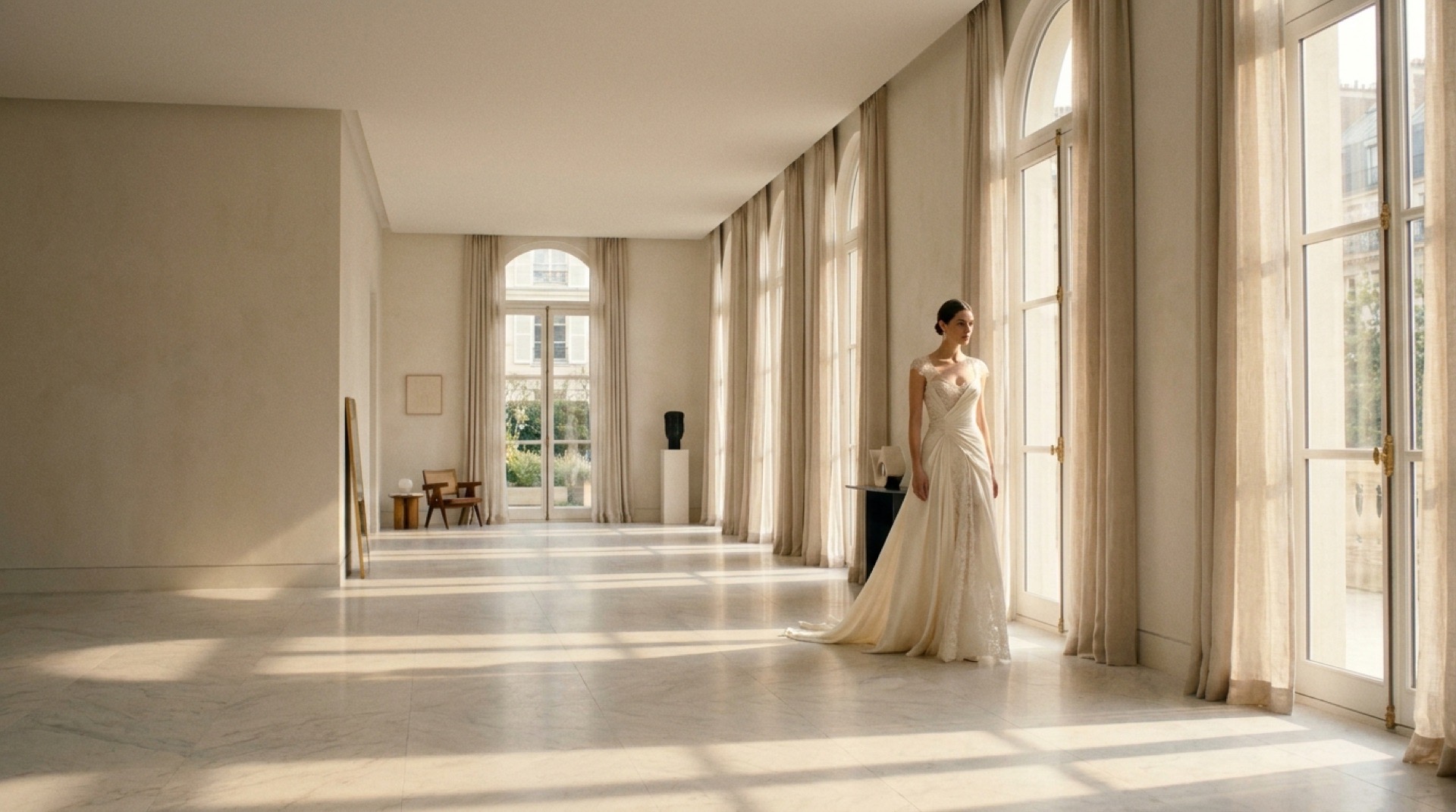 Bride in a couture gown in Trinity Gallery's atelier