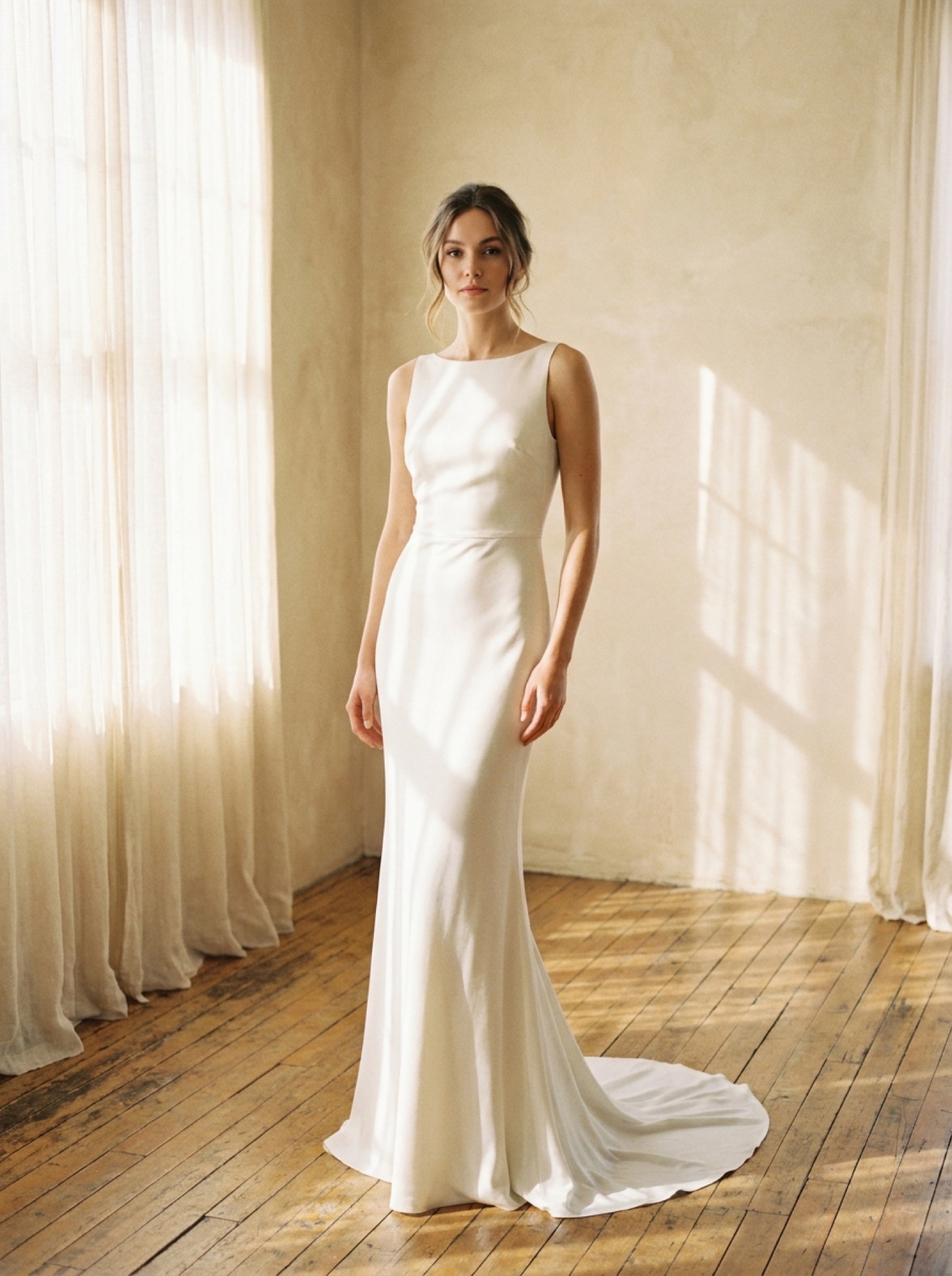 Monique Lhuillier couture gown in a bright atelier