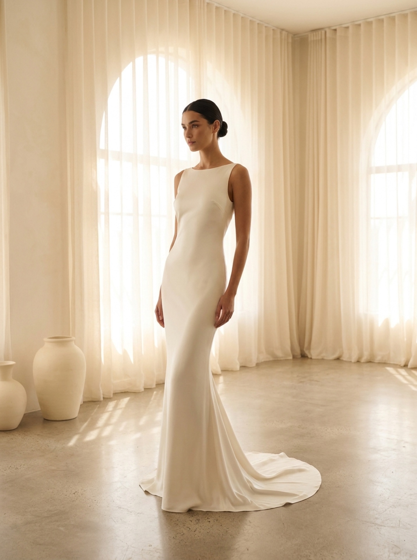 Reem Acra layered tulle gown in an arched atelier